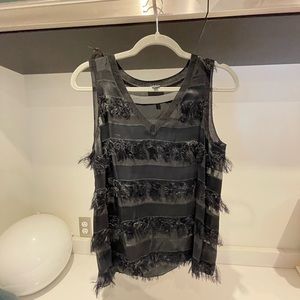 Fringe sheer and satin stripe Classics luxe black tank top By Worth sz M